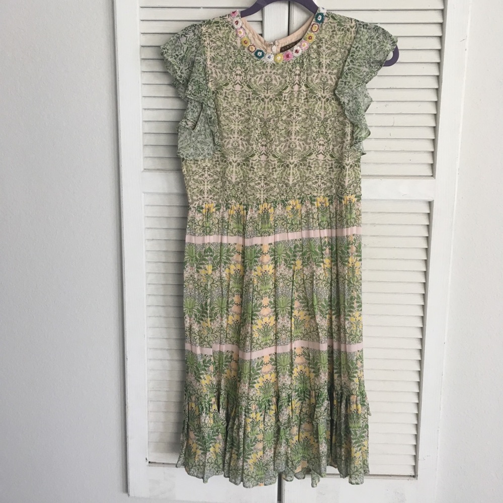 Varun Bahl green floral dress • ruffle sleeves •